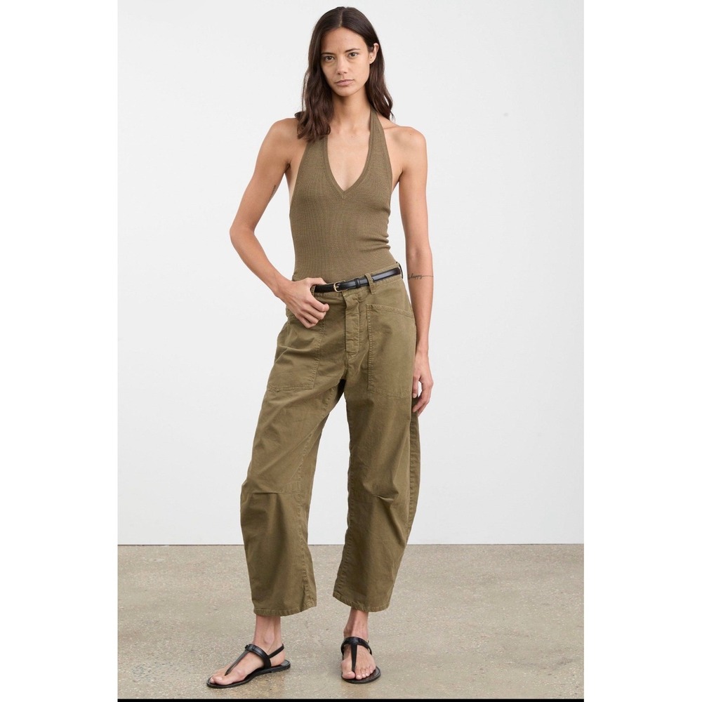 Nili Lotan Shon Barrel Leg Pant Military Green Cotton Utility USA Size 6